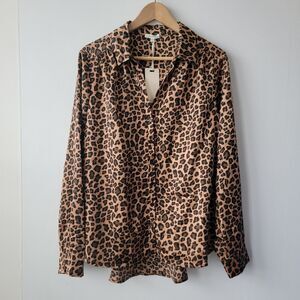 Pleione women's button up Leopard print shirt size XL classic long sleeve